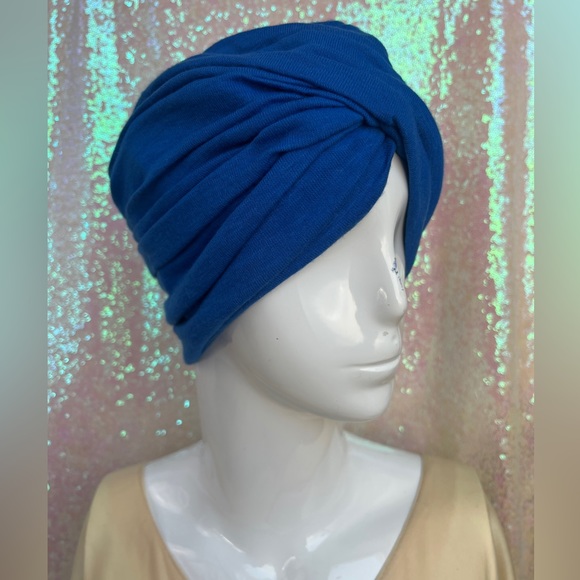 60s/70s Blue Layered Fold Turban - Picture 2 of 13